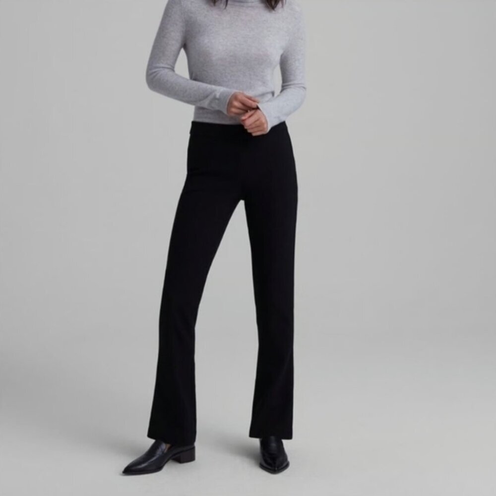 Club Monaco Black Cotton Flare Wide Leg Trousers 4 - Picture 1 of 7